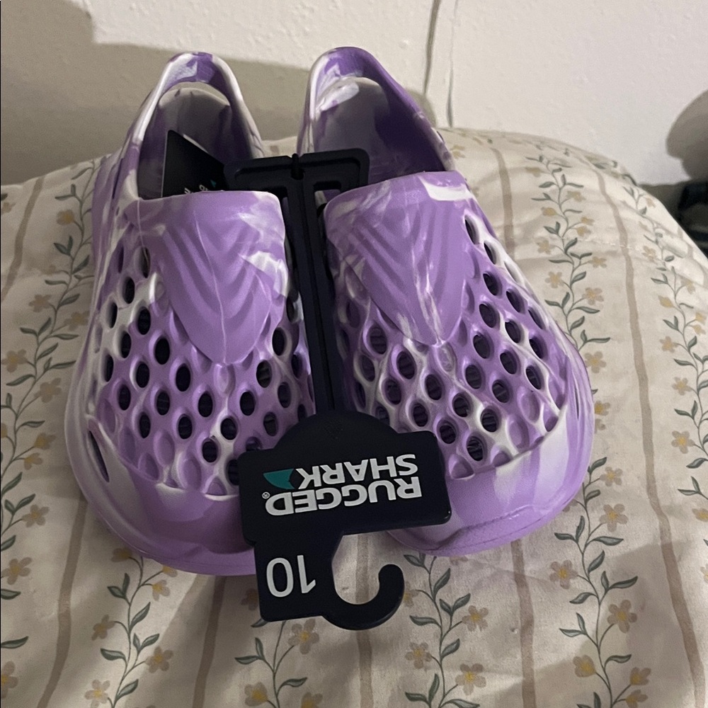 Purple and White Rugged Shark Slip-On Shoes